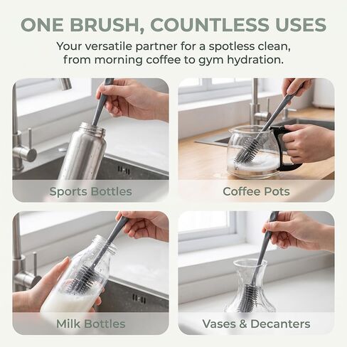 10.23"Silicone Bottle Brush Water Bottle Cleaner Brush for Yeti,Glassware, Vases & Narrow Neck Containers - Grey in Kuwait
