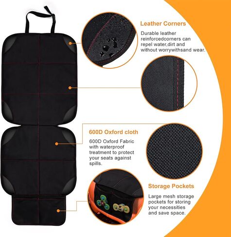 SMART ELF Car Seat Protector, Auto Protector for Child Seats with Thickest Padding and Non-Slip Backing Mesh Pockets for SUV, Sedan, Truck, Leather and Fabric - Black Red in Kuwait