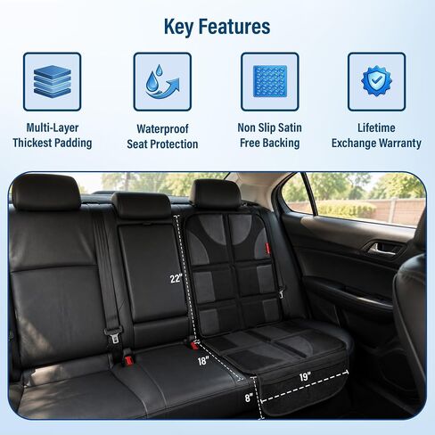 Autobase Car Seat Protector for Child Car Seat | Largest and Thickest Waterproof Backseat Protector for Kids and Pets | Heavy-Duty Non-Slip Rubber Padded Backing (Black, XL – 1 Pack) in Kuwait