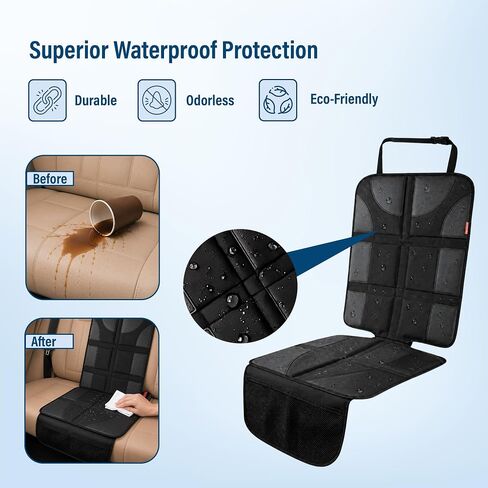 Autobase Car Seat Protector for Child Car Seat | Largest and Thickest Waterproof Backseat Protector for Kids and Pets | Heavy-Duty Non-Slip Rubber Padded Backing (Black, XL – 1 Pack) in Kuwait