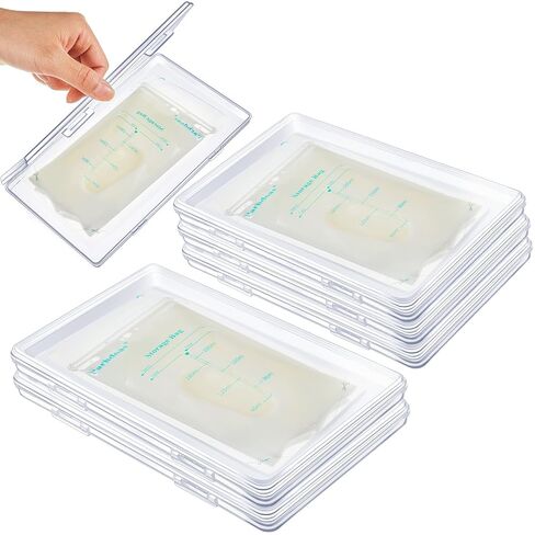 Hushee 12 Pcs Clear Flat Breast Milk Freezer Storage Organizer Space Saving Breastmilk Storage Breastmilk Freezer Tray Breastfeeding Bag Organization, 7.87 x 4.72 x 0.67 in in Kuwait
