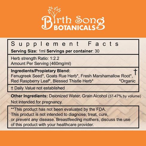 Birth Song Botanicals Let There Be Milk! Herbal Breastfeeding Tincture – Goat’s Rue, Fenugreek, Blessed Thistle to Increase Milk Supply* – Breastfeeding Supplement for Nursing Moms – 1 oz in Kuwait