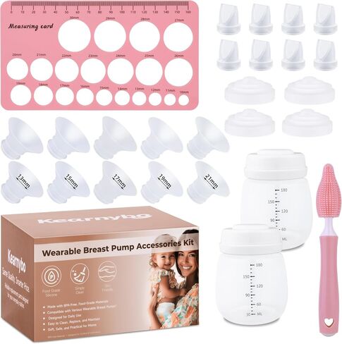 Replacement Parts Kit for Momcozy M5 Wearable Breast Pump – Includes 2 Bottles, 10 Flanges, 8 Duckbill Valves, 4 Membranes, Sizing Ruler & Cleaning Brush – BPA-Free, Easy to Clean in Kuwait