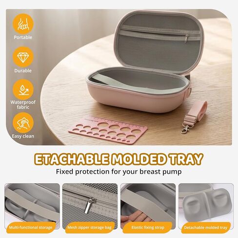 Wearable Breast Pump Bag Case for Eufy Breast Pump with Durable Hard Shell Waterproof Tray Compatible with Momcozy Willow Medela for Travel On the Go Holds 2 Pumps with Nipple Ruler Included in Kuwait