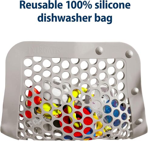 Dr. Brown's Dishwasher Bag with Adjustable Sizing, 100% Silicone, for Baby Bottles, Parts, Nipples, Breast Pump Accessories, and Pacifiers, Gray, BPA-Free, 1-Pack in Kuwait