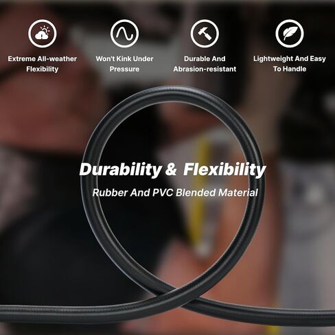 Hybrid Air Hose 1/2-Inch by 10-Feet 300 PSI Heavy Duty, Lightweight, Kink Resistant, All-Weather Flexibility with 1/2-Inch MNPT Brass Fittings, Black in Kuwait