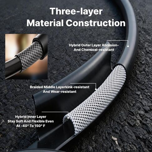 Hybrid Air Hose 1/2-Inch by 10-Feet 300 PSI Heavy Duty, Lightweight, Kink Resistant, All-Weather Flexibility with 1/2-Inch MNPT Brass Fittings, Black in Kuwait