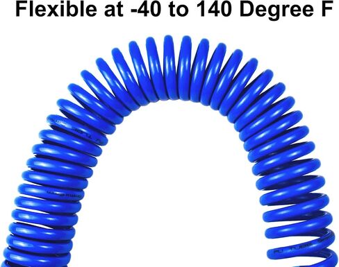 YOTOO Polyurethane Recoil Air Hose 3/8" Inner Diameter by 50' Long with Bend Restrictor, Repairable 1/4" Industrial Quick Coupler and Plug, Blue in Kuwait