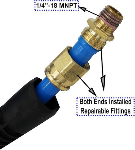 YOTOO Polyurethane Recoil Air Hose 3/8" Inner Diameter by 50' Long with Bend Restrictor, Repairable 1/4" Industrial Quick Coupler and Plug, Blue in Kuwait