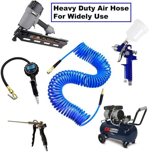 YOTOO Polyurethane Recoil Air Hose 3/8" Inner Diameter by 50' Long with Bend Restrictor, Repairable 1/4" Industrial Quick Coupler and Plug, Blue in Kuwait