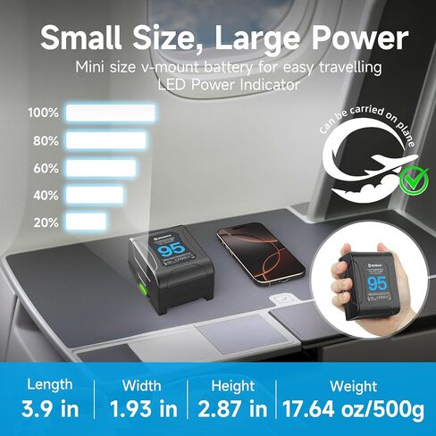 Moman V Mount Battery, Power 95 95Wh 6450mAh Micro V Lock 10A Up to 168W Draw with Dual D-TAP/USB-A/BP Outputs,Portable Small Battery for BMPCC 4k 6k Blackmagic,V-Mount-Dtap-Mini in Kuwait