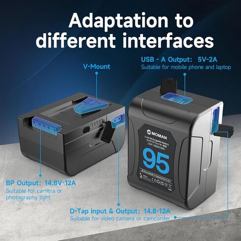 Moman V Mount Battery, Power 95 95Wh 6450mAh Micro V Lock 10A Up to 168W Draw with Dual D-TAP/USB-A/BP Outputs,Portable Small Battery for BMPCC 4k 6k Blackmagic,V-Mount-Dtap-Mini in Kuwait