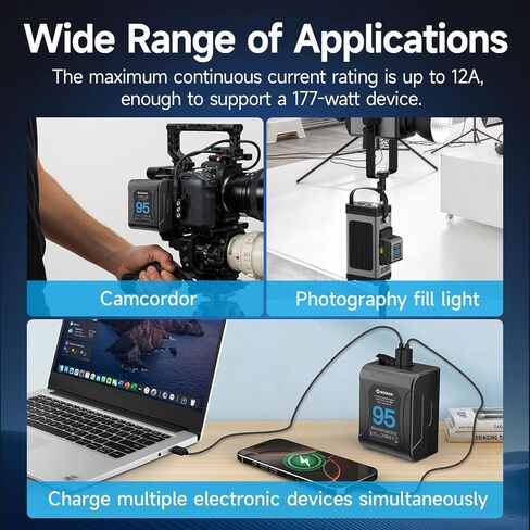 Moman V Mount Battery, Power 95 95Wh 6450mAh Micro V Lock 10A Up to 168W Draw with Dual D-TAP/USB-A/BP Outputs,Portable Small Battery for BMPCC 4k 6k Blackmagic,V-Mount-Dtap-Mini in Kuwait