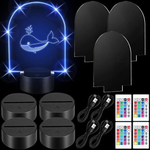 Honoson 4 Set 3D Night Light Kit with Remote, 16-Color Base for Acrylic Sheets, 4 Modes for Bedroom Decor(Arch Style) in Kuwait