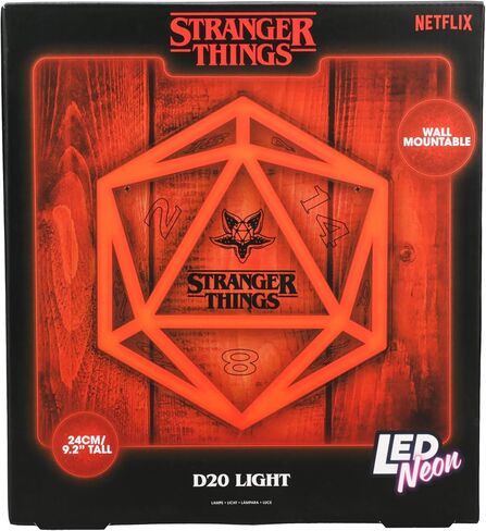 Paladone Stranger Things D20 Neon LED Wall Light - Dice Shaped RGB Glow Light for Gaming Room Decor, USB Powered LED Sign for Bedroom, Desk in Kuwait