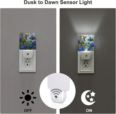 Led Night Light, Floral Hydrangea Hummingbird Decorative Plug in Nightlights,with Smart Auto Dusk to Dawn Night Light for Bedroom, Kitchen, Nursery, Bathroom in Kuwait