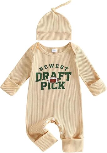 Newborn Baby Boy Clothes Football Romper Jumpsuit Hat Fall Outfits | Knitted Long Sleeve Romper Bodysuit with Mitten Cuffs, Newborn Boy Girl Coming Home Outfit in Kuwait