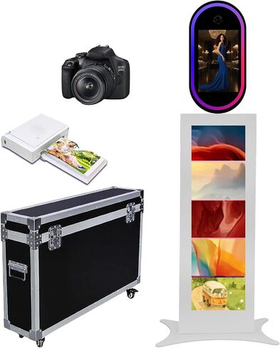 LCD Magic Mirror Photo Booth 13.3inch Touch Screen Built-in Mini PC Photobooth Machine with Sharing for Wedding Parties (Machine+Mini Printer, White) in Kuwait