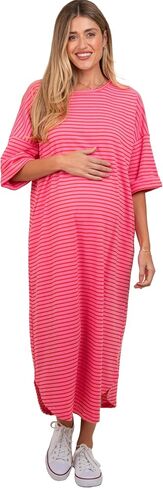 PinkBlush Fuchsia Striped Terry Maternity Maxi Dress in Kuwait