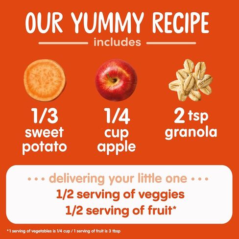 Happy Baby Organics Stage 2 Baby Food Pouches, Gluten Free, Vegan & Healthy Snack, Clearly Crafted Fruit & Veggie Puree, Apples, Sweet Potatoes & Granola, 4 Ounces (Pack of 16) in Kuwait