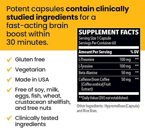 LifeSeasons NeuroQ - Quick Thinking Supplement Pills - Boosts Alertness + Supports Mental Focus - L-Theanine Caffeine L-Tyrosine & Beta-Alanine (60 Capsules) in Kuwait