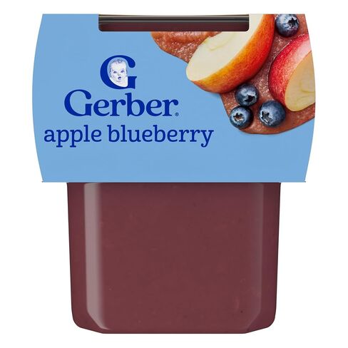 Gerber Stage 2 Apple Blueberry Puree Baby Food, 4 Oz, 16 Pack | Stage 2 baby food; apple blueberry puree tubs; no artificial colors or flavors; 16 x 4 oz in Kuwait