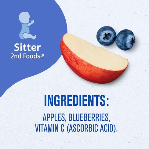 Gerber Stage 2 Apple Blueberry Puree Baby Food, 4 Oz, 16 Pack | Stage 2 baby food; apple blueberry puree tubs; no artificial colors or flavors; 16 x 4 oz in Kuwait