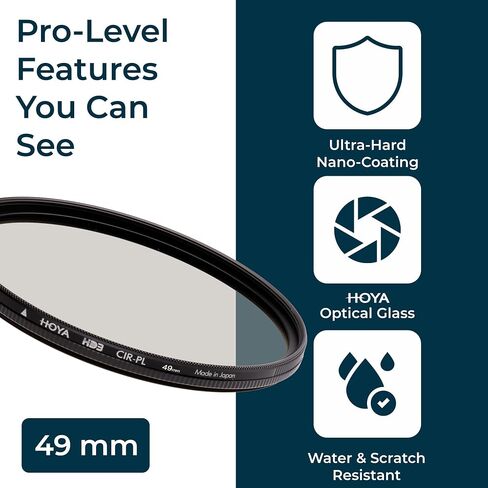 Hoya HD3 HRT Circular Polarizer - 49mm - Re-Certified for 100MP+ Cameras with Ultra-Hard Nano Coating Technology and High Rate Transmission Film - Stain Resistant and Waterproof Filter in Saudi Arabia