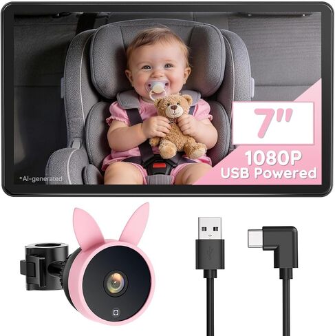 Babyvue BV3 MAX Dual Baby Car Camera Monitor, 7.2 Split Screen for 2 Kids | 1080P Auto IR Night Vision, Rear Facing Car Seat View, Adjustable Brightness, Recording & Playback Support (White) in Kuwait