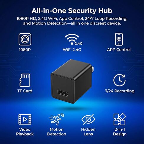 Hidden Spy Camera for Home Use, WiFi Indoor Surveillance Camera with Remote Monitor via Phone App for Home Security - Video Monitoring Only(Black) in Kuwait