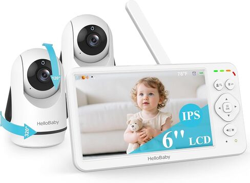 HelloBaby Baby Monitor with Camera and Audio 6" Screen, 30H Battery 4000mAh | No WiFi, Night Vision, 2-Way Talk, Pan-Tilt-Zoom, ECO, 1000ft Long Range, Temp Display, Video Audio Monitor, Baby Elderly Pet in Kuwait