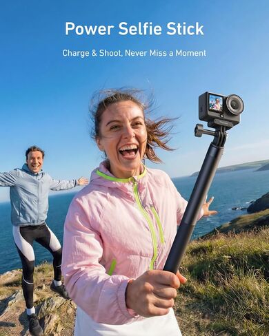 TELESIN Power Grip Selfie Stick for DJI OSMO Namo Action 6 5 Pro 4 3,GoPro Hero 13 12 11,Insta360 X5 X4 Action Camera & Phone, 40.16"Extension Charging Handle Grip, Portable Battery Power Selfie Pole in Kuwait