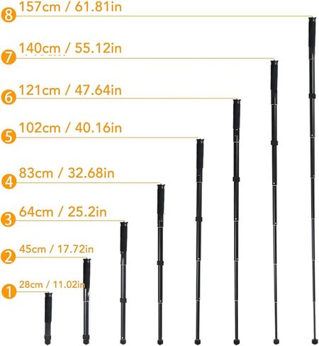 Generic Camera Monopod, 8 Sections Aluminum Alloy Selfie Stick Trekking Pole with Knob Adjustment and Rubber Foot Pad, for Hiking Camping Photography Travel in Kuwait