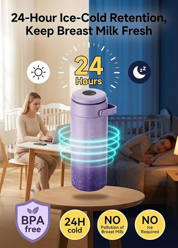 Breast Milk Cooler for Work &Travel,24 Hours 360°Cooling,Gift for New Moms | Portable 19oz Larger Capacity Breastmilk Chiller, Milk Cooler with 2 Storage Bottles, No Office Fridge Needed in Kuwait