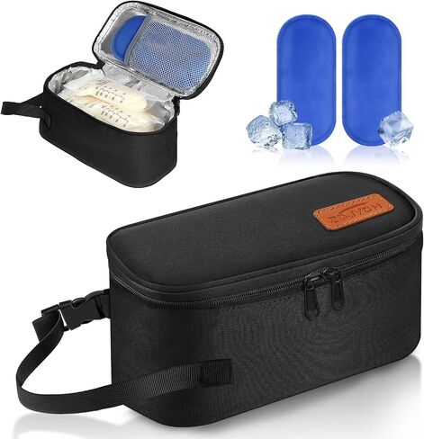 Small Portable Breast Milk Cooler Travel Bag with 2 Ice Packs, TSA Approved, Keeps Frozen Breast Milk Cold 8-10 hrs; fits 5-7 Flat Milk Storage Bags - Diaper Bag Size for Working & Traveling Moms in Kuwait