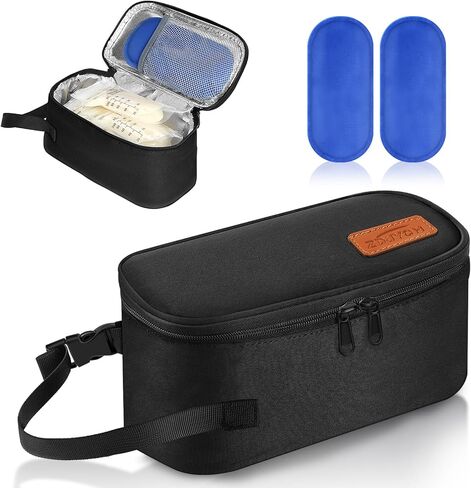 Small Portable Breast Milk Cooler Travel Bag with 2 Ice Packs, TSA Approved, Keeps Frozen Breast Milk Cold 8-10 hrs; fits 5-7 Flat Milk Storage Bags - Diaper Bag Size for Working & Traveling Moms in Kuwait