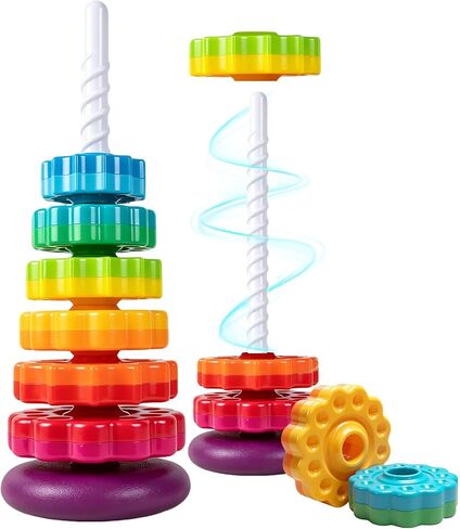 Montessori Toys for 1 Year Old, Spinning Stacker | Rainbow Stacking Rings for Toddlers 1-3, Sensory Learning Toy, Cause & Effect Fine Motor Skill Development Gift in Kuwait