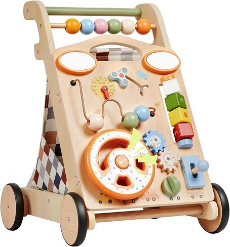 GROWNSY Wooden Baby Walker with Wheels, 3-in-1 Sit-to-Stand Push Walker | Adjustable Speed, Montessori Baby Walker with 7-in-1 Removable Activity Panel, First Birthday Gifts for Boys & Girls in Kuwait