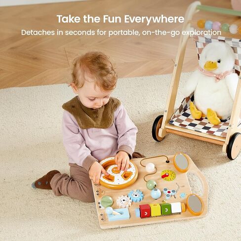 GROWNSY Wooden Baby Walker with Wheels, 3-in-1 Sit-to-Stand Push Walker | Adjustable Speed, Montessori Baby Walker with 7-in-1 Removable Activity Panel, First Birthday Gifts for Boys & Girls in Kuwait