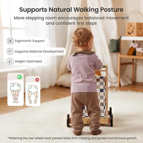 GROWNSY Wooden Baby Walker with Wheels, 3-in-1 Sit-to-Stand Push Walker | Adjustable Speed, Montessori Baby Walker with 7-in-1 Removable Activity Panel, First Birthday Gifts for Boys & Girls in Kuwait