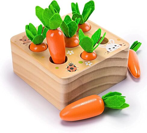 Ancaixin Montessori Toys for Babies 6-12 Months, Wooden Toys for 1 Year Old | Educational Carrot Harvest Toy for Toddlers, Shape Sorting Matching Puzzle, Developmental Birthday Gifts for Boys and Girls in Kuwait