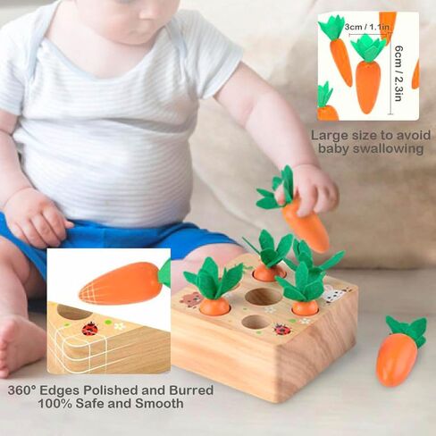 Ancaixin Montessori Toys for Babies 6-12 Months, Wooden Toys for 1 Year Old | Educational Carrot Harvest Toy for Toddlers, Shape Sorting Matching Puzzle, Developmental Birthday Gifts for Boys and Girls in Kuwait