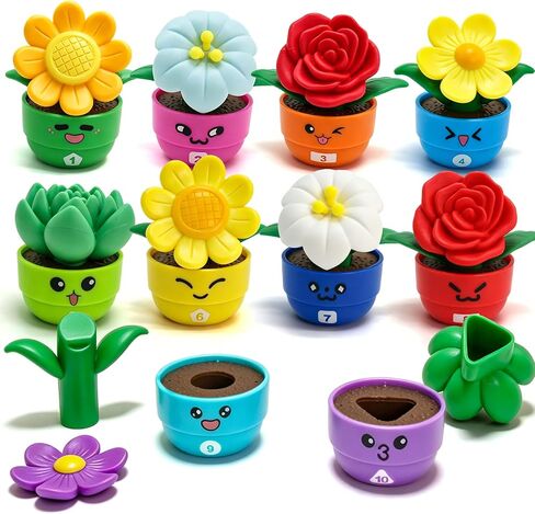 pamexin Montessori Toys for 18 + Month Old, Flower Garden Sorting & Stacking Toys, 10 Potted Plants Color Shape Matching Game, Preschool Learning Activities for Early Development in Kuwait