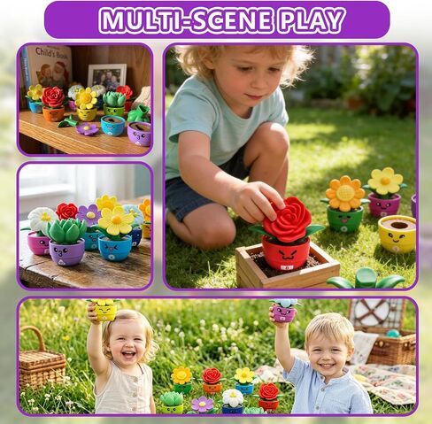 pamexin Montessori Toys for 18 + Month Old, Flower Garden Sorting & Stacking Toys, 10 Potted Plants Color Shape Matching Game, Preschool Learning Activities for Early Development in Kuwait