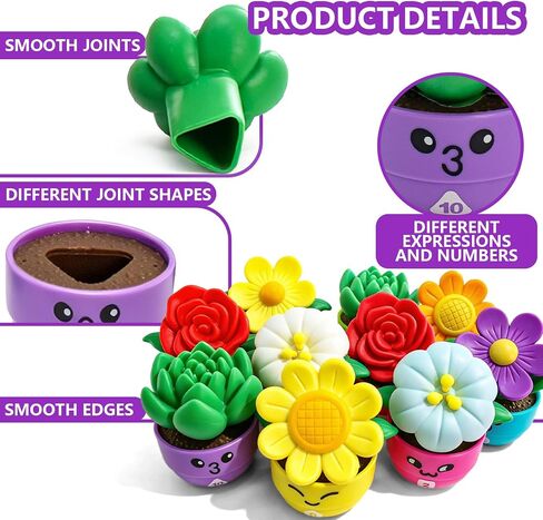 pamexin Montessori Toys for 18 + Month Old, Flower Garden Sorting & Stacking Toys, 10 Potted Plants Color Shape Matching Game, Preschool Learning Activities for Early Development in Kuwait