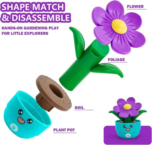 pamexin Montessori Toys for 18 + Month Old, Flower Garden Sorting & Stacking Toys, 10 Potted Plants Color Shape Matching Game, Preschool Learning Activities for Early Development in Kuwait