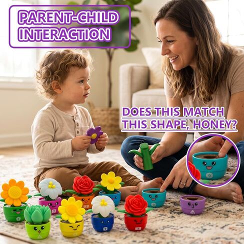 pamexin Montessori Toys for 18 + Month Old, Flower Garden Sorting & Stacking Toys, 10 Potted Plants Color Shape Matching Game, Preschool Learning Activities for Early Development in Kuwait