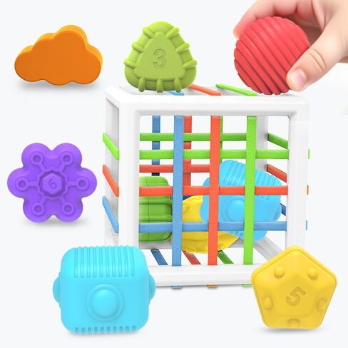 Baby Montessori Toys for 1 Year Old Boys Girls Gift, Multi Sensory Blocks Shape Sorter for Toddlers 1-3, Learning Educational Activity Cube, 1st Birthday for 6 12 18 Months in Kuwait