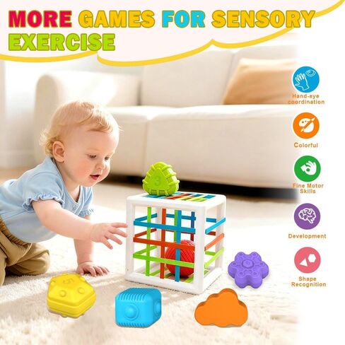 Baby Montessori Toys for 1 Year Old Boys Girls Gift, Multi Sensory Blocks Shape Sorter for Toddlers 1-3, Learning Educational Activity Cube, 1st Birthday for 6 12 18 Months in Kuwait