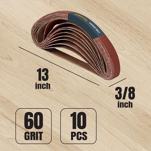 POWERTEC 3/8 x 13 Inch Sanding Belts, 10PK, 60 Grit Aluminum Oxide Sanding Belt, Abrasive File Belts for Air Belt & Band File Sander, Woodworking, Knife Sharpening, Metal Polishing (401306) in Kuwait